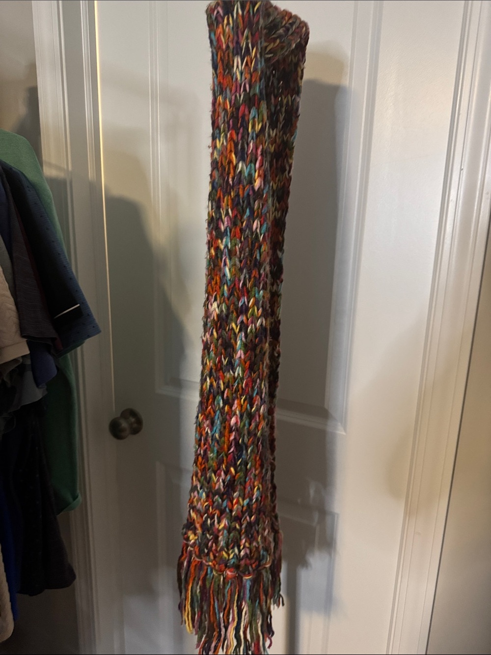 Multicolor Hand-Knit Wall Hanging Scarf Art